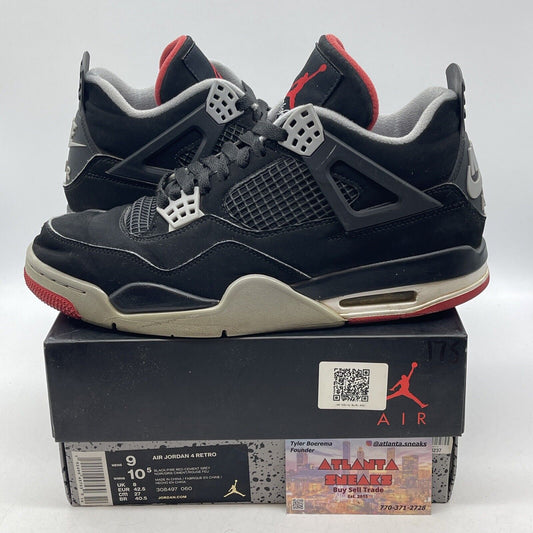 Size 9 - Jordan 4 Retro OG Mid Bred 2019 Black Red Grey Suede Leather 308497-060