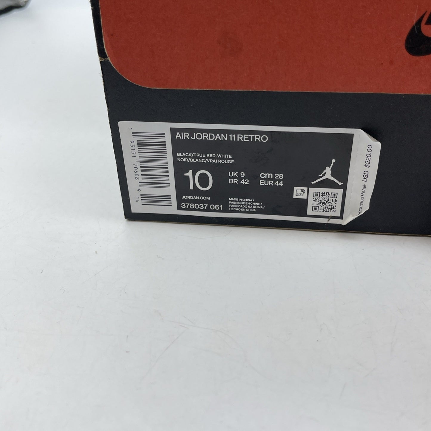 Size 10 - Jordan 11 Retro High Bred Black Red White Suede Leather (378037-061)
