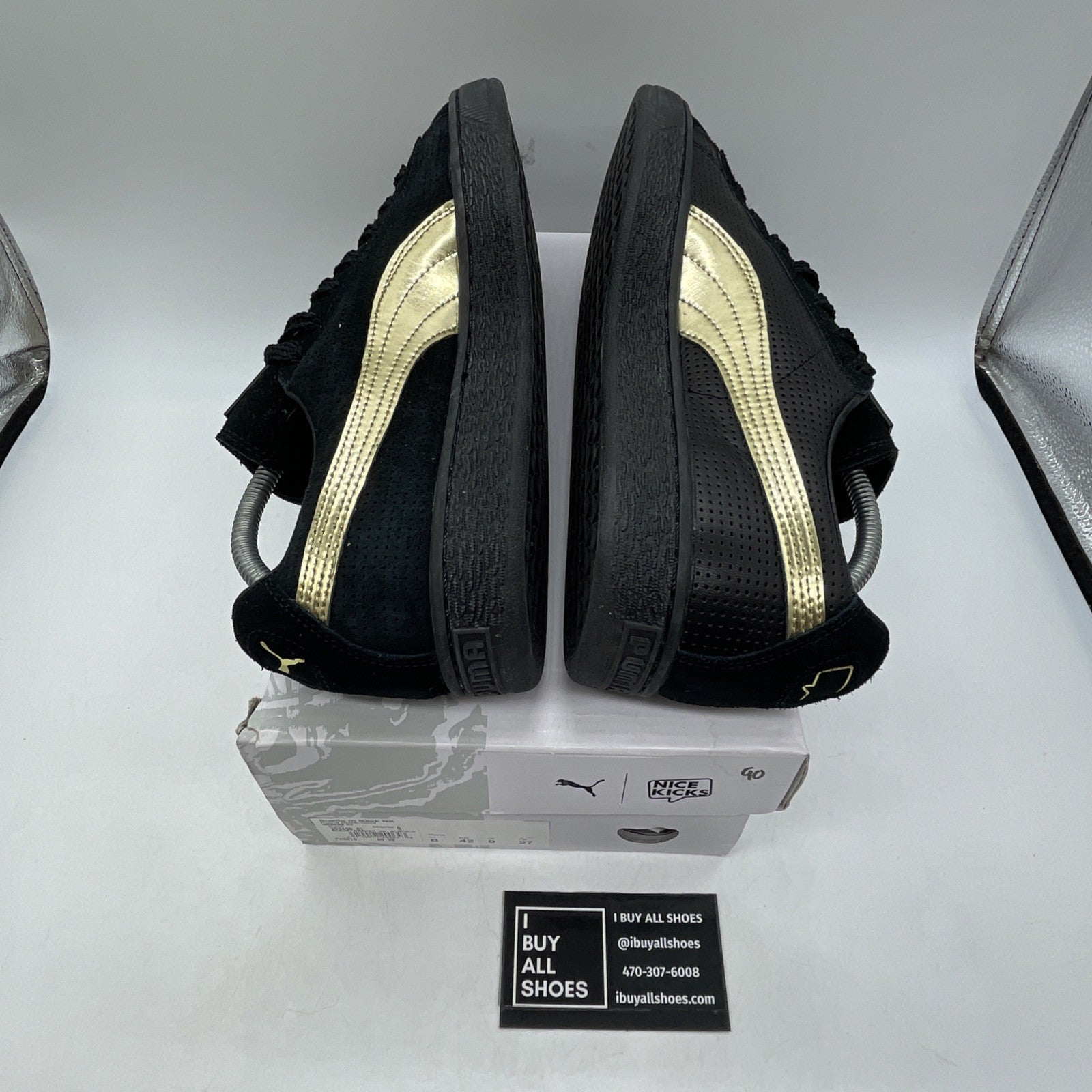 Size 9 - PUMA Nice Kicks x Suede Basket Black Gold Leather (363496-01)