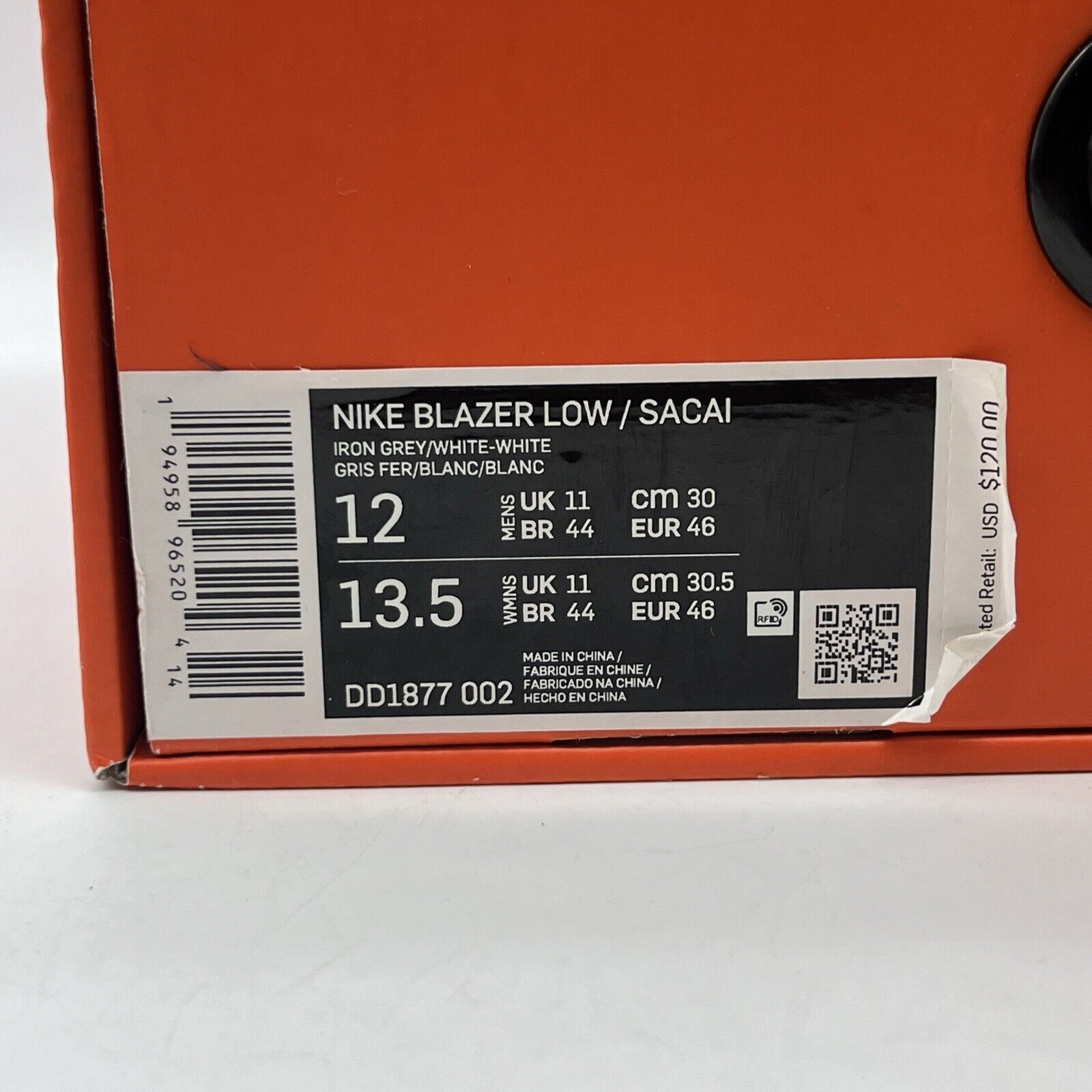 Size 12 - Nike sacai x Blazer Low Iron Grey White (DD1877-002)