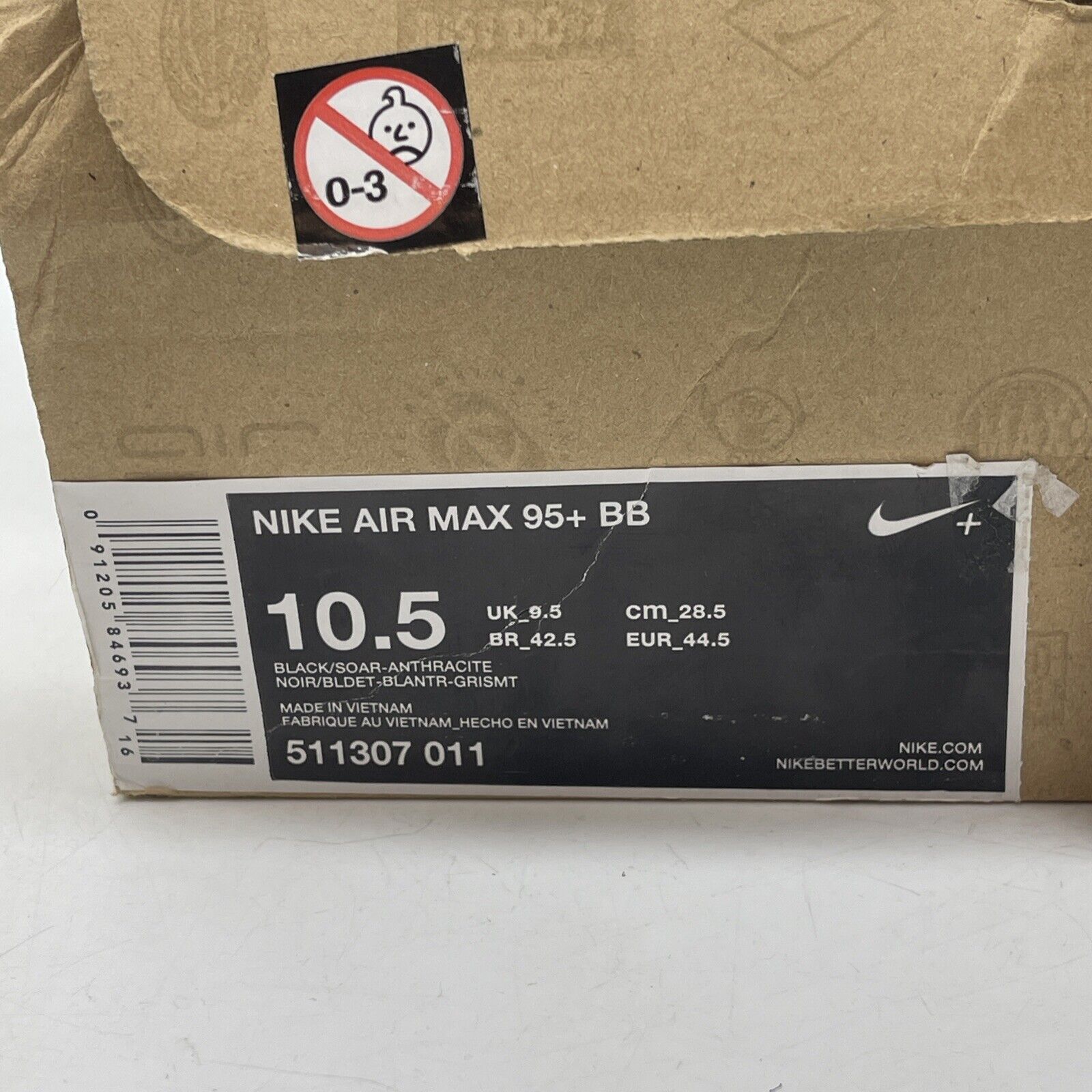 Size 10.5 - Nike Air Max 95+ BB Black Soar Grey Blue Leather (511307-011)