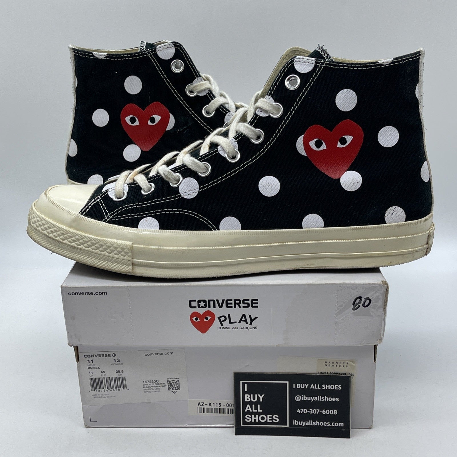 Size 11 - Converse Comme des Garçons x Chuck Taylor All Star 70 High Black Polka