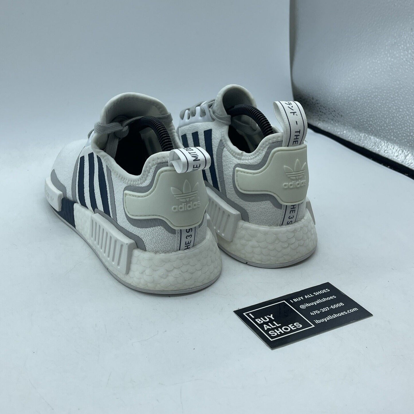 Size 7.5 - adidas NMD_R1 White Crew Navy Blue Grey White Suede (G55576)