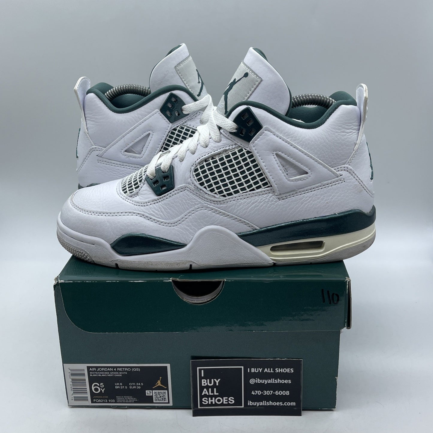 Size 6.5Y - Air Jordan 4 Retro Oxidized Green White Leather (FQ8213-103)