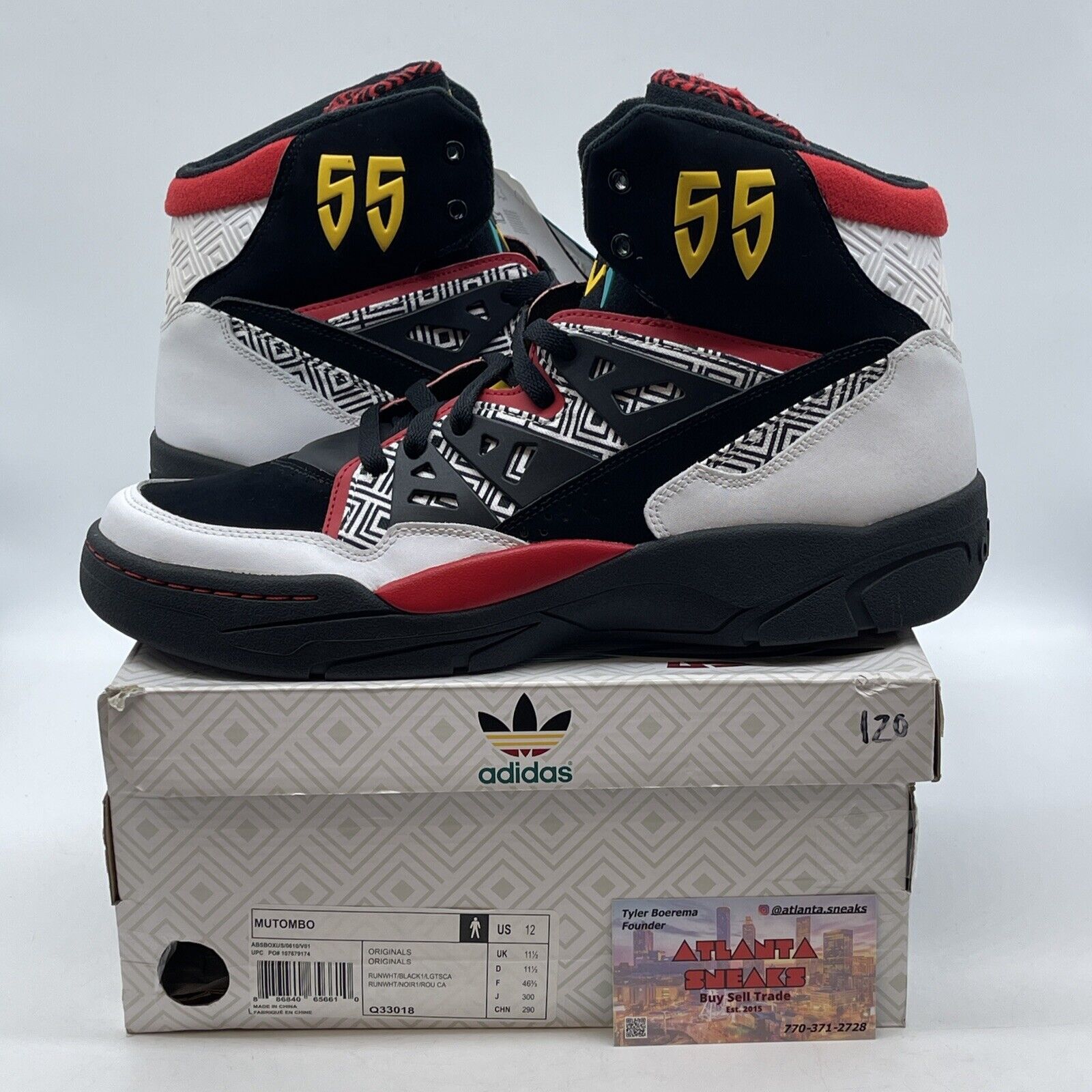 Size 12 - adidas Mutombo White Black Red Yellow Blue Suede Leather (Q33018)