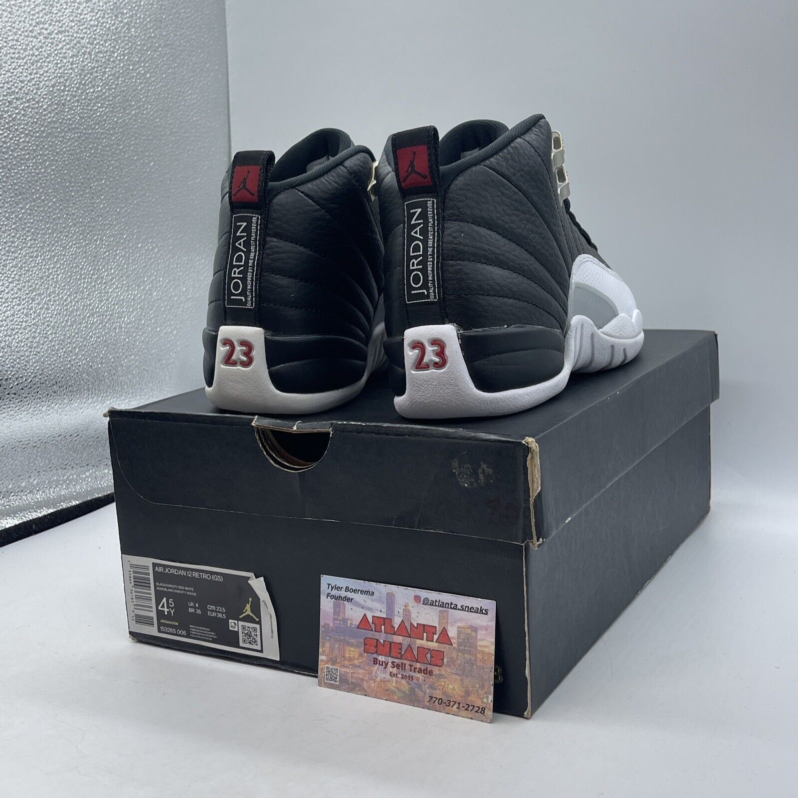 Size 4.5 - Jordan 12 Retro Mid Playoff Black White Gold Leather (153265-006)