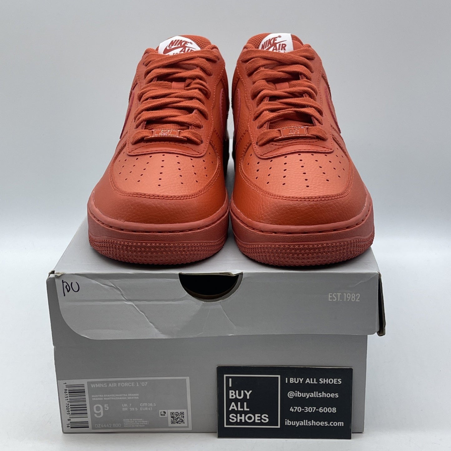 Size 9.5W - Nike Air Force 1 '07 Triple Orange Leather (DZ442-800)