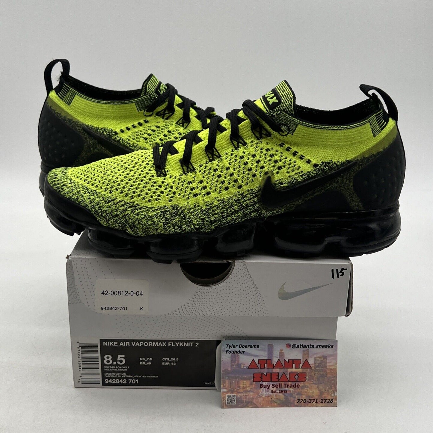 Size 8.5 - Nike Air VaporMax 2 Flyknit Volt (942842-701)