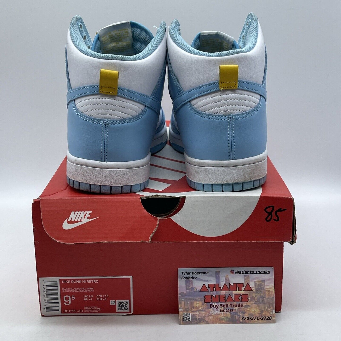 Size 9.5 - Nike Dunk High Blue Chill White Leather (DD1399-401)