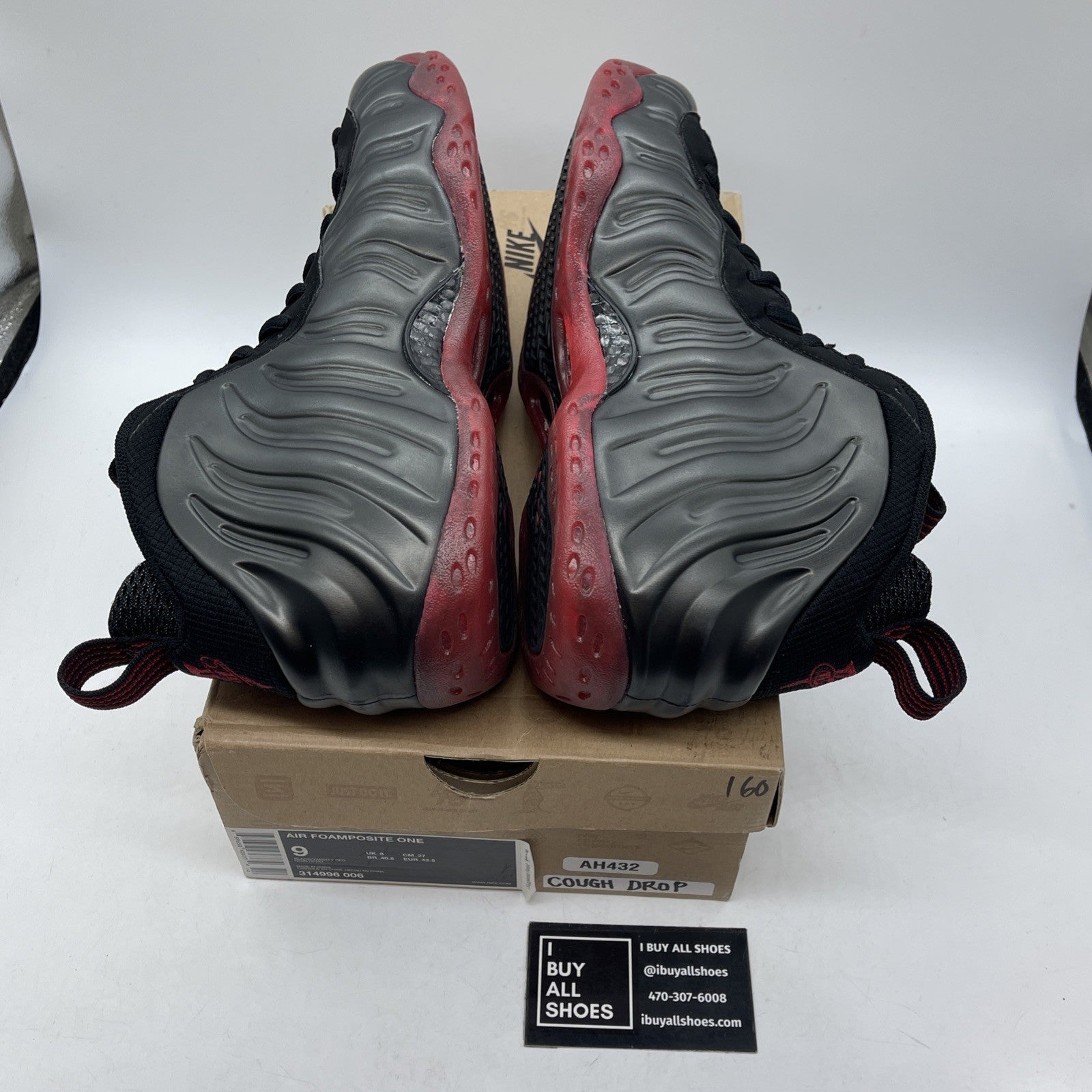 Size 9 - Nike Air Foamposite One 2010 Cough Drop Black Red Leather (314996-006)
