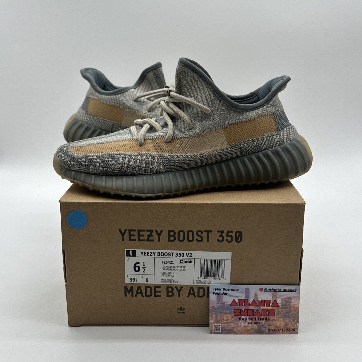 Size 6.5 - adidas Yeezy Boost 350 V2 Low Israfil Blue Yellow Grey Comfy Boost Ye