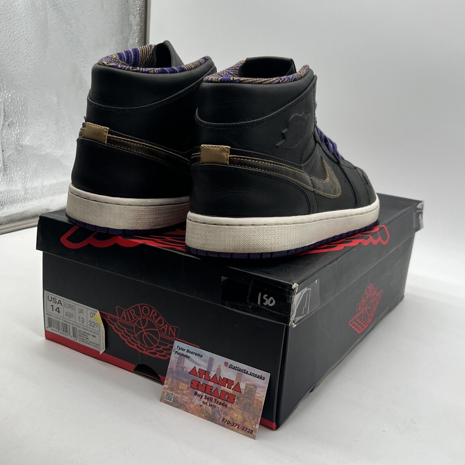 Size 14 - Air Jordan 1 Noveau Mid BHM Black Purple Yellow Leather (629151-009)