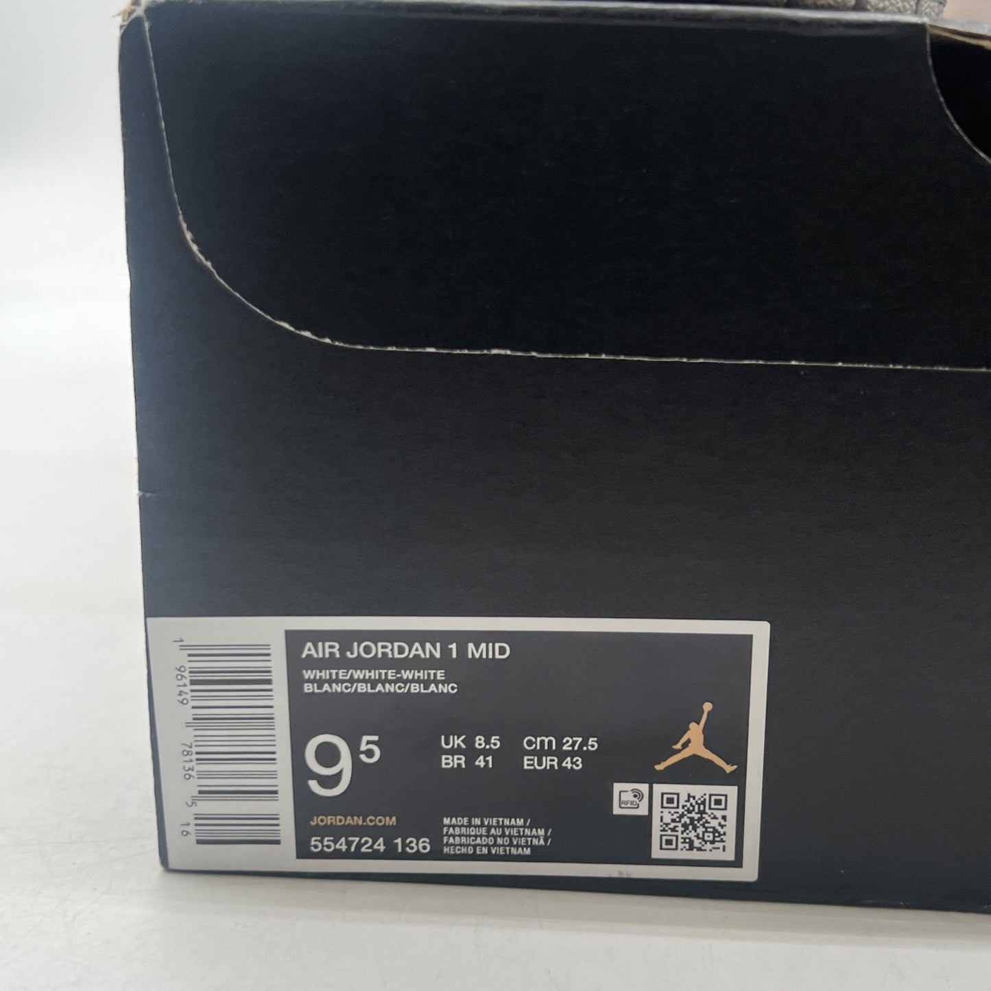 Size 9.5 - Air Jordan 1 Mid Triple White (554724-136)