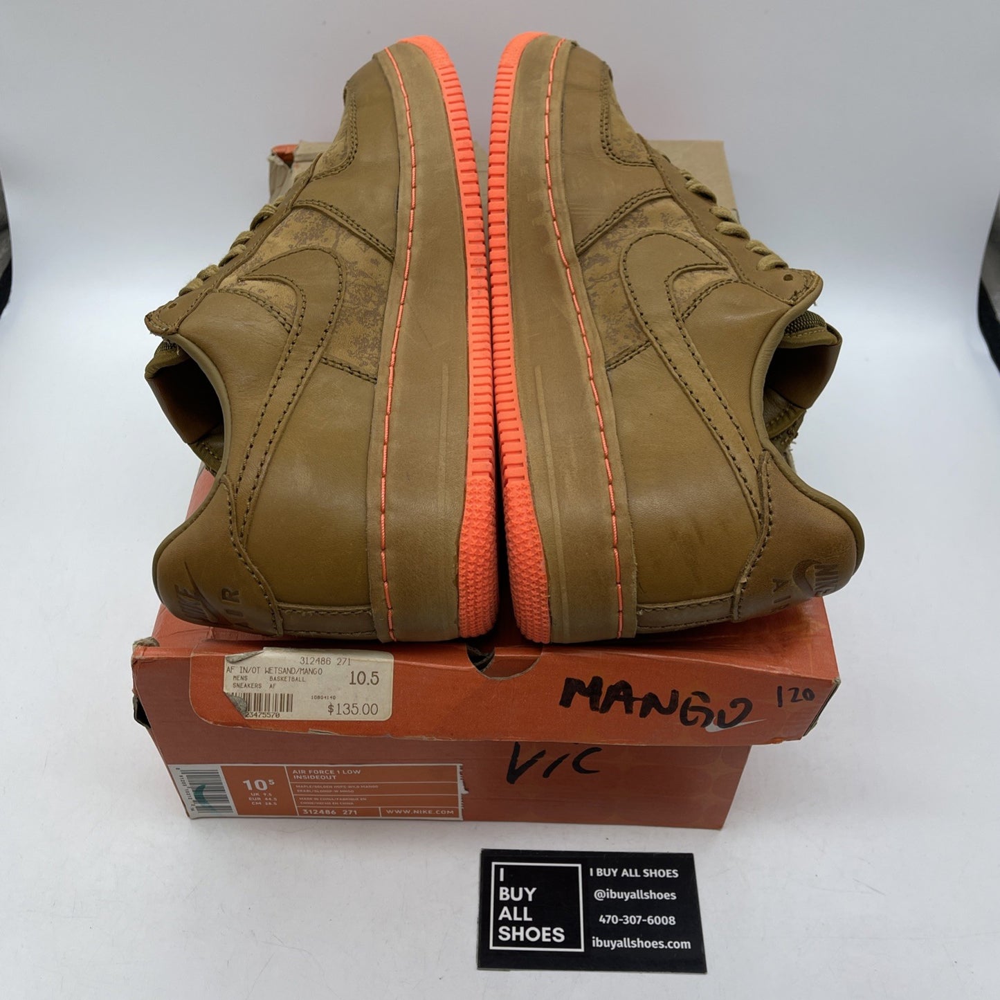 Size 10.5 - Nike Air Force 1 Insideout Low Brown Suede Leather (312486-271)