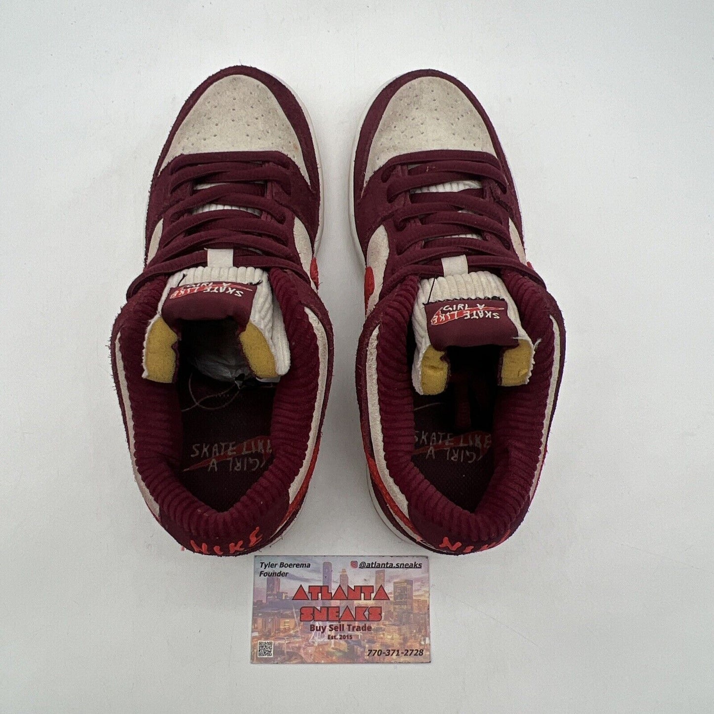 Size 4.5 - Nike Skate Like a Girl x Dunk SB Low White Maroon Suede (DX4589-600)
