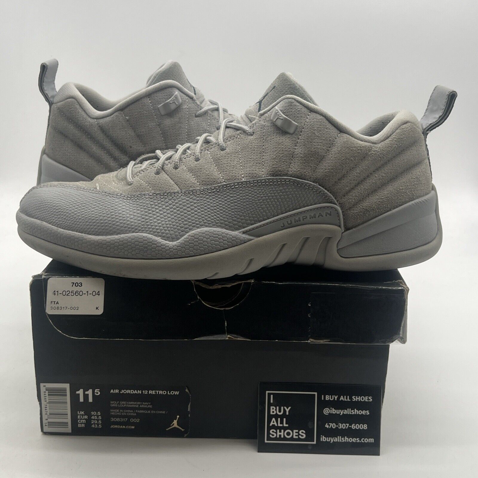 Size 11.5 - Air Jordan 12 Retro Low Wolf Grey (308317-002)