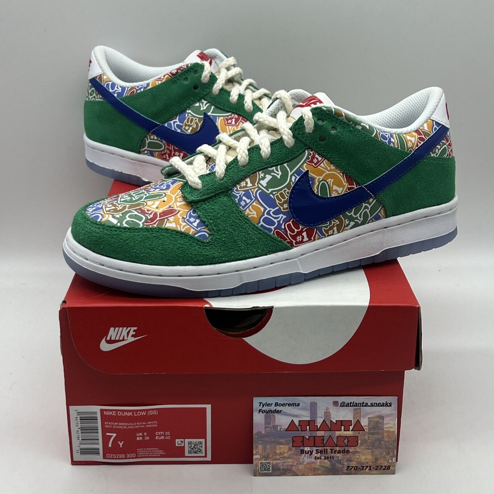 Size 7Y - Nike Dunk Low Foam Finger Brand New Og All Green White Red Blue