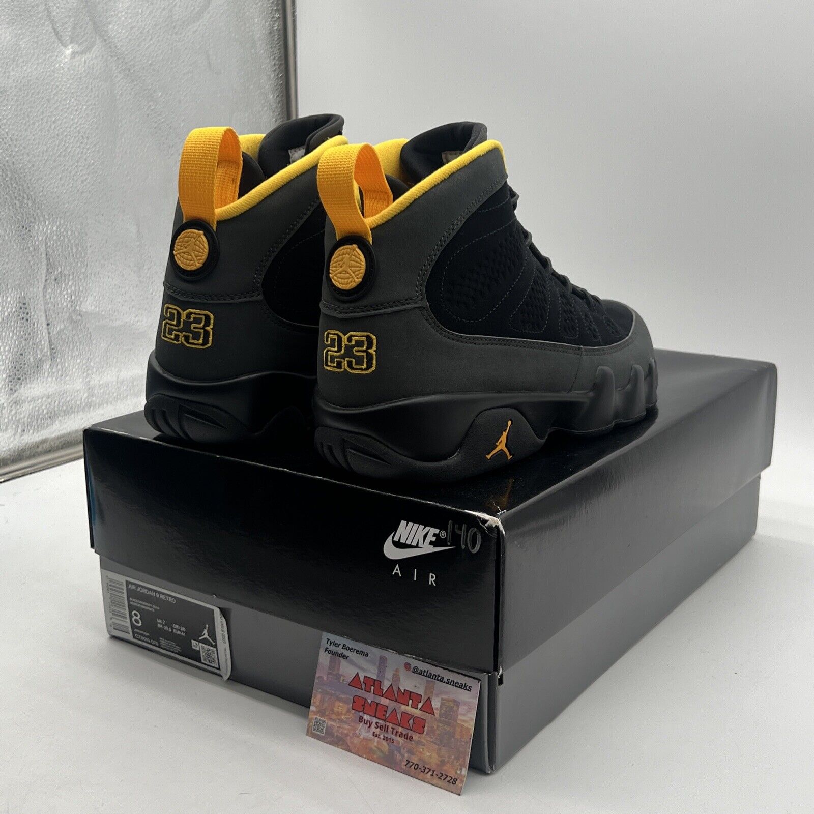 Size 8 - Jordan 9 Retro Black Grey Yellow Leather (CT8019-070)