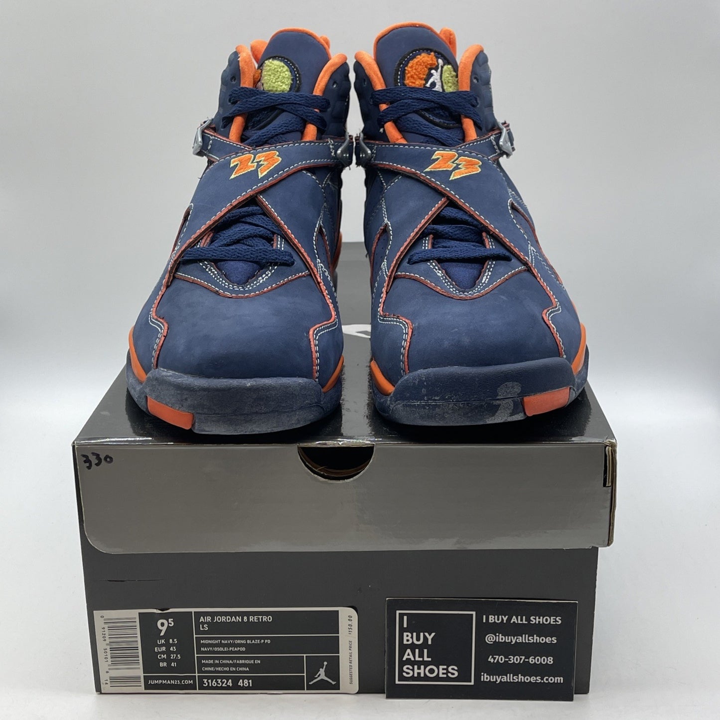 Size 9.5 - Air Jordan 8 Retro LS Pea Pods Blue Orange Suede (316324-481)