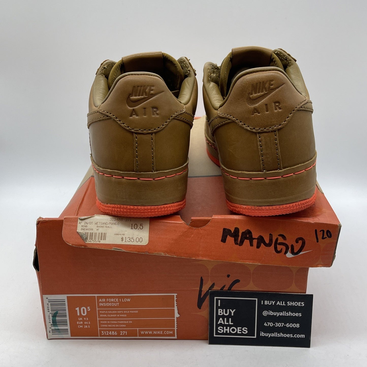 Size 10.5 - Nike Air Force 1 Insideout Low Brown Suede Leather (312486-271)