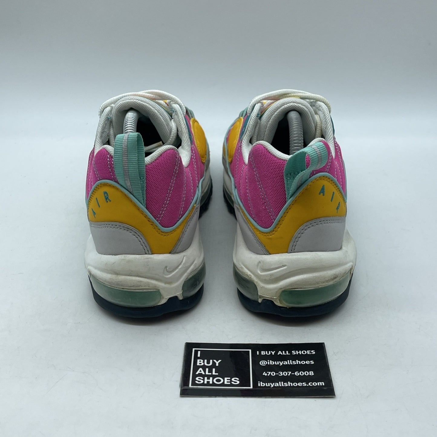 Size 11W - Nike Air Max 98 Teal Fuchsia Grey Yellow Suede (CI9897-301)