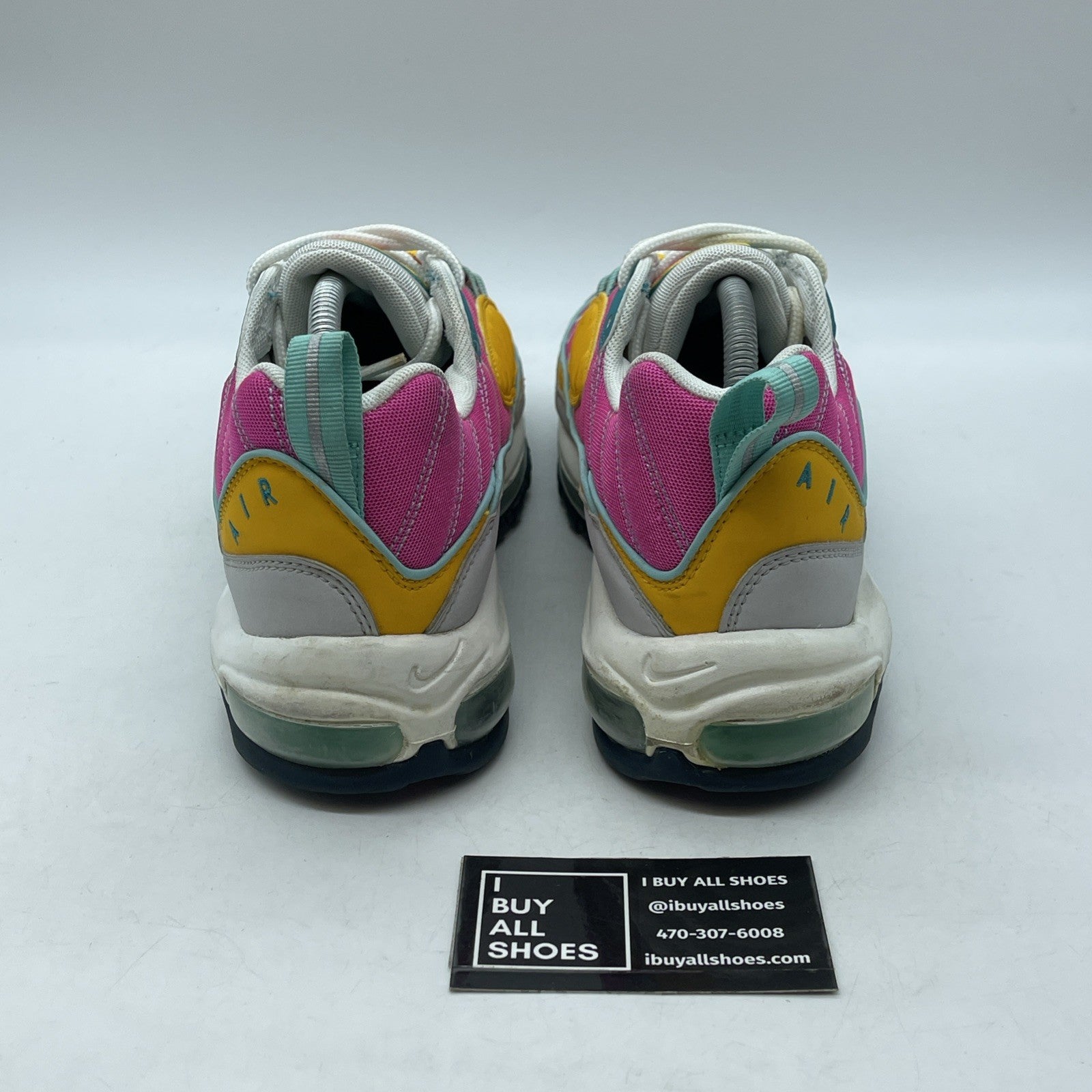 Size 11W - Nike Air Max 98 Teal Fuchsia Grey Yellow Suede (CI9897-301)