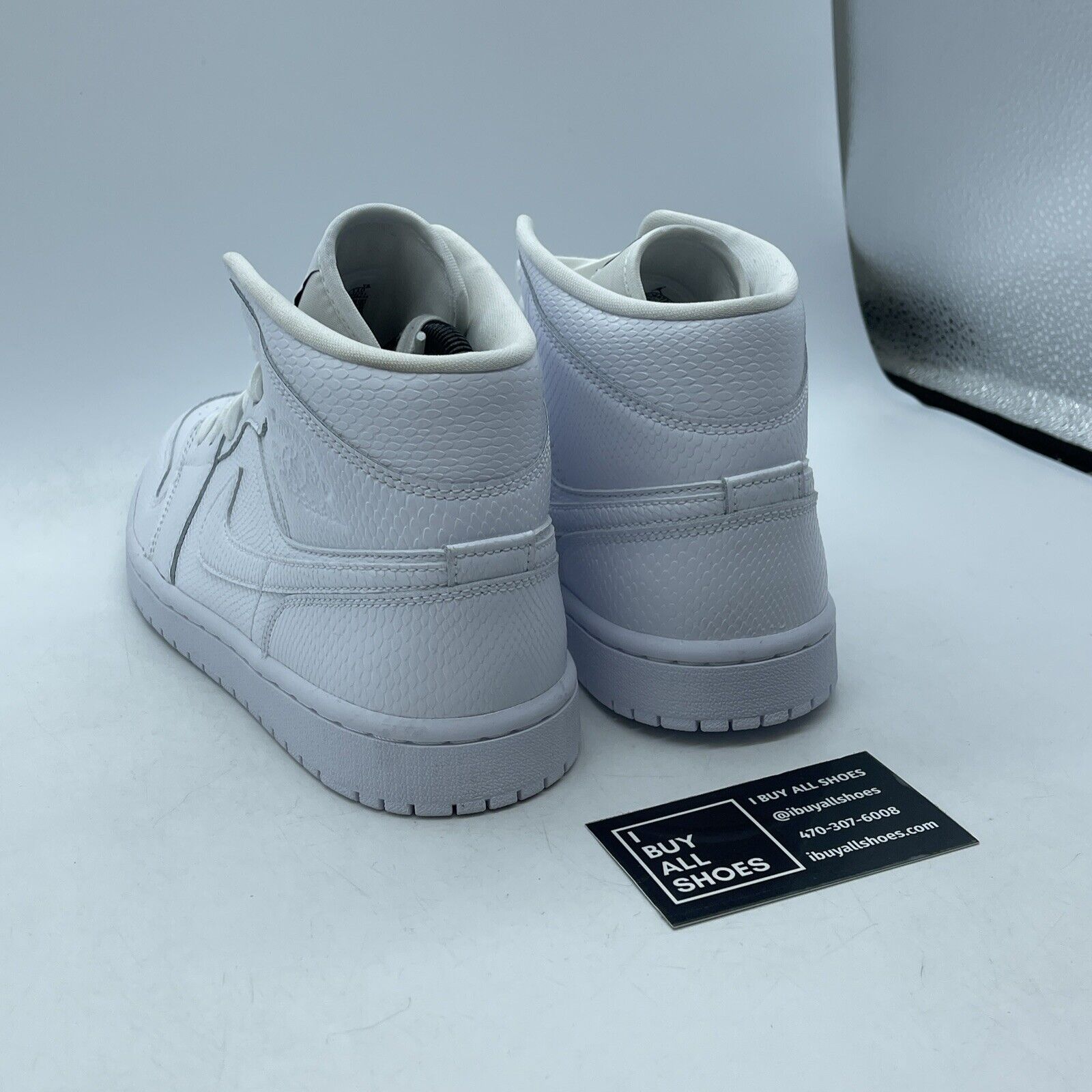 Size 9.5W - Air Jordan 1 Mid White Snakeskin Leather (BQ6472-110)