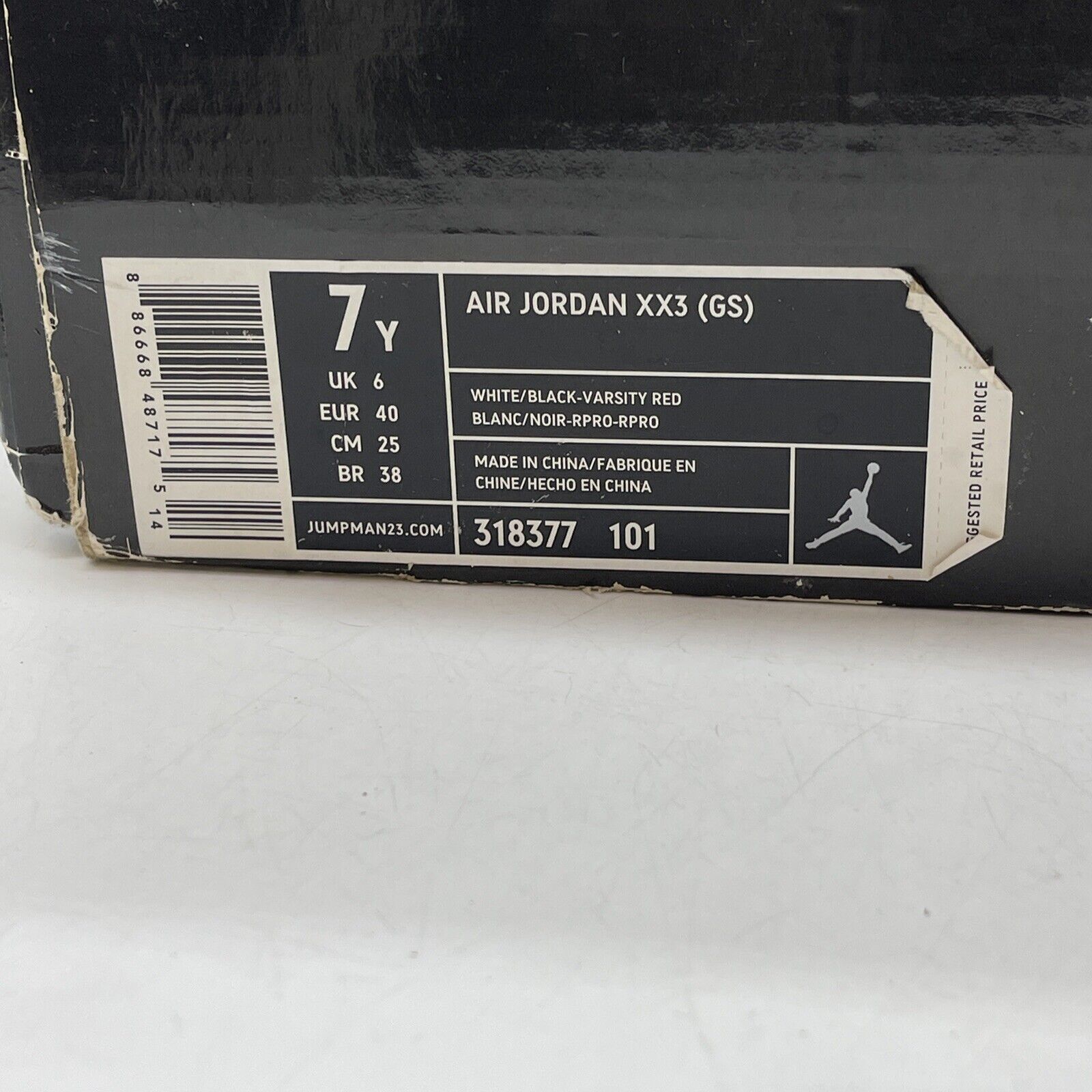 Size 7Y (GS) - Jordan 23 OG Mid White Stealth Black Red Leather (318377-101)