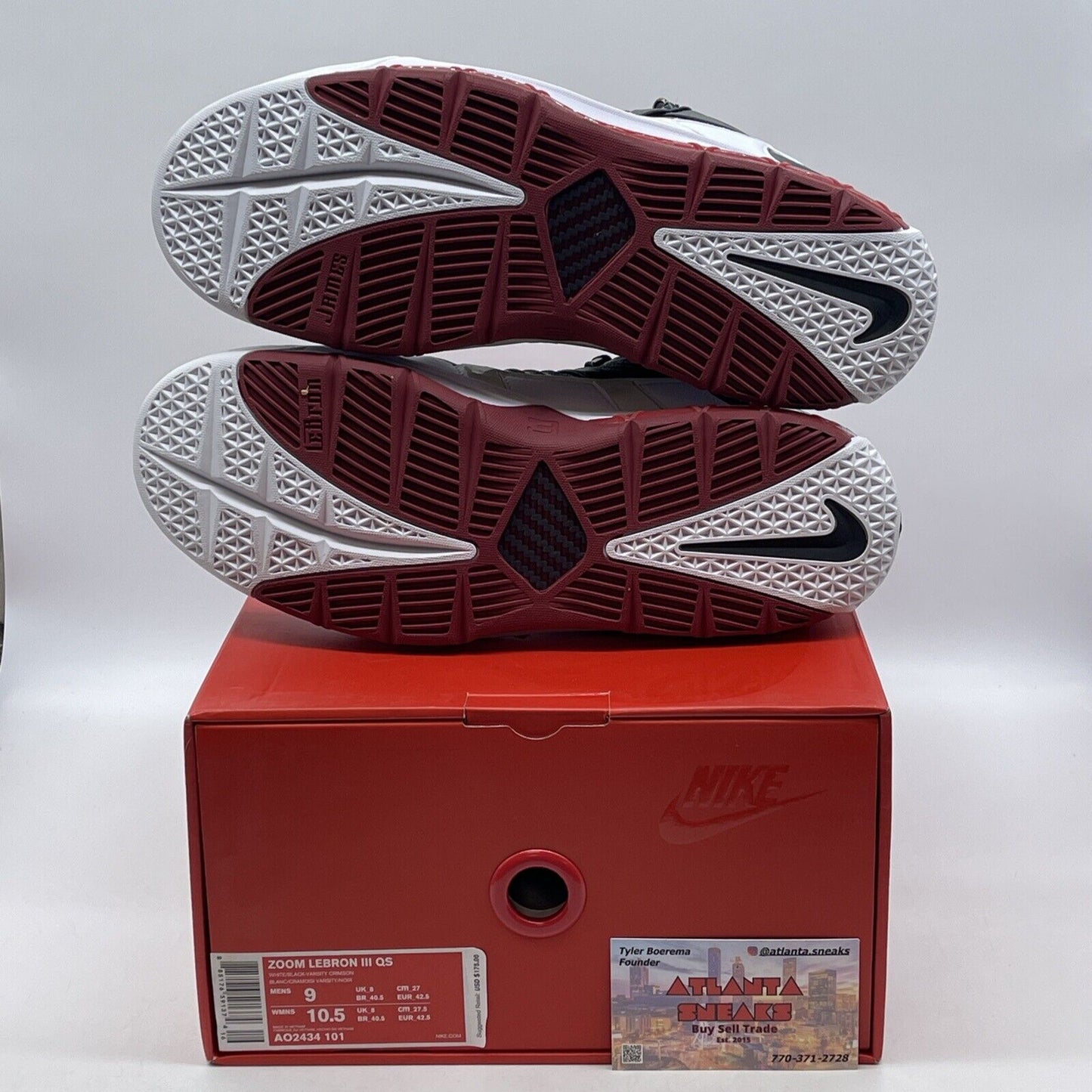 Size 9 - Nike Zoom LeBron 3 Retro QS 2019 Home Black White Red (AO2434-101)