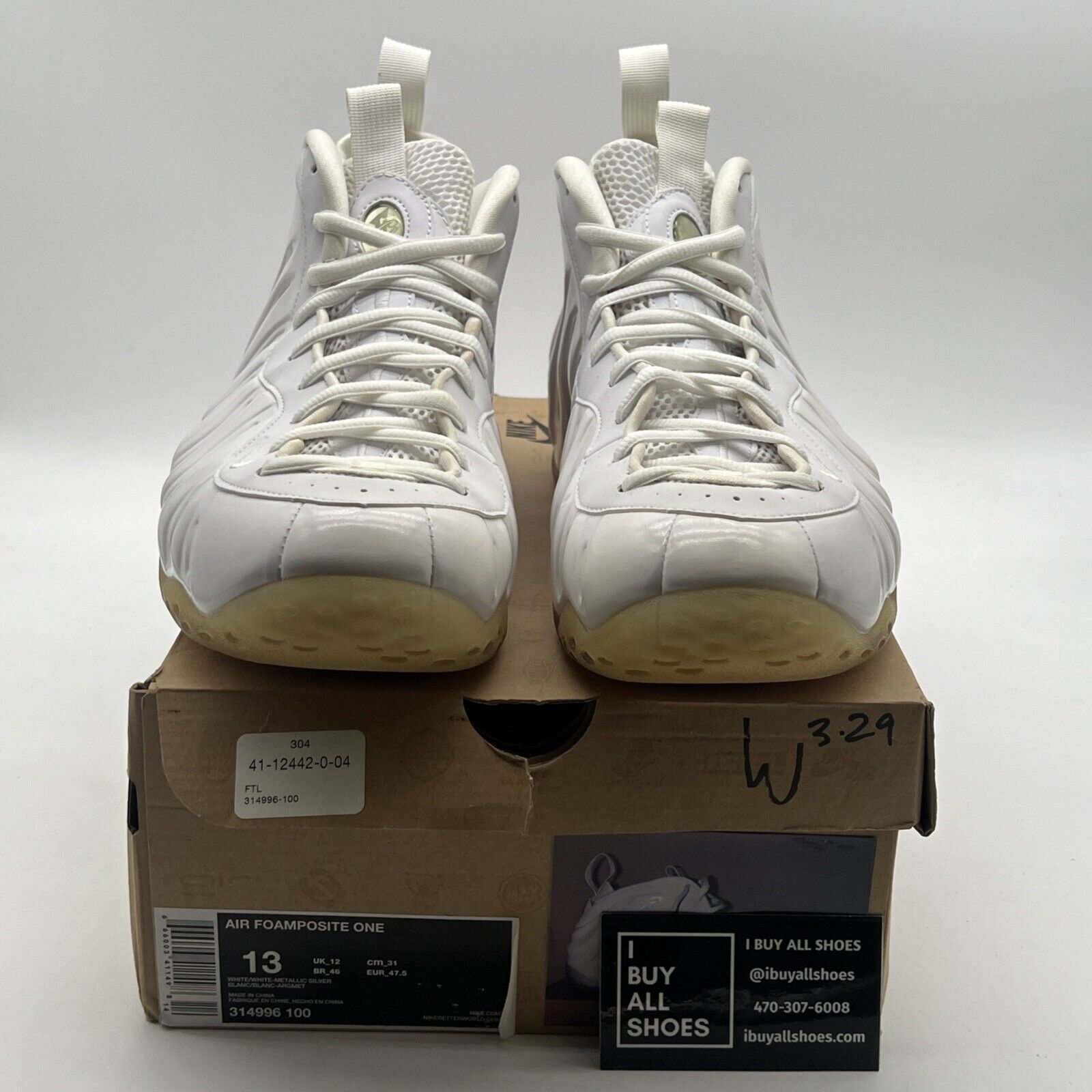 Size 13 - Nike Air Foamposite One White-Out (314996-100)