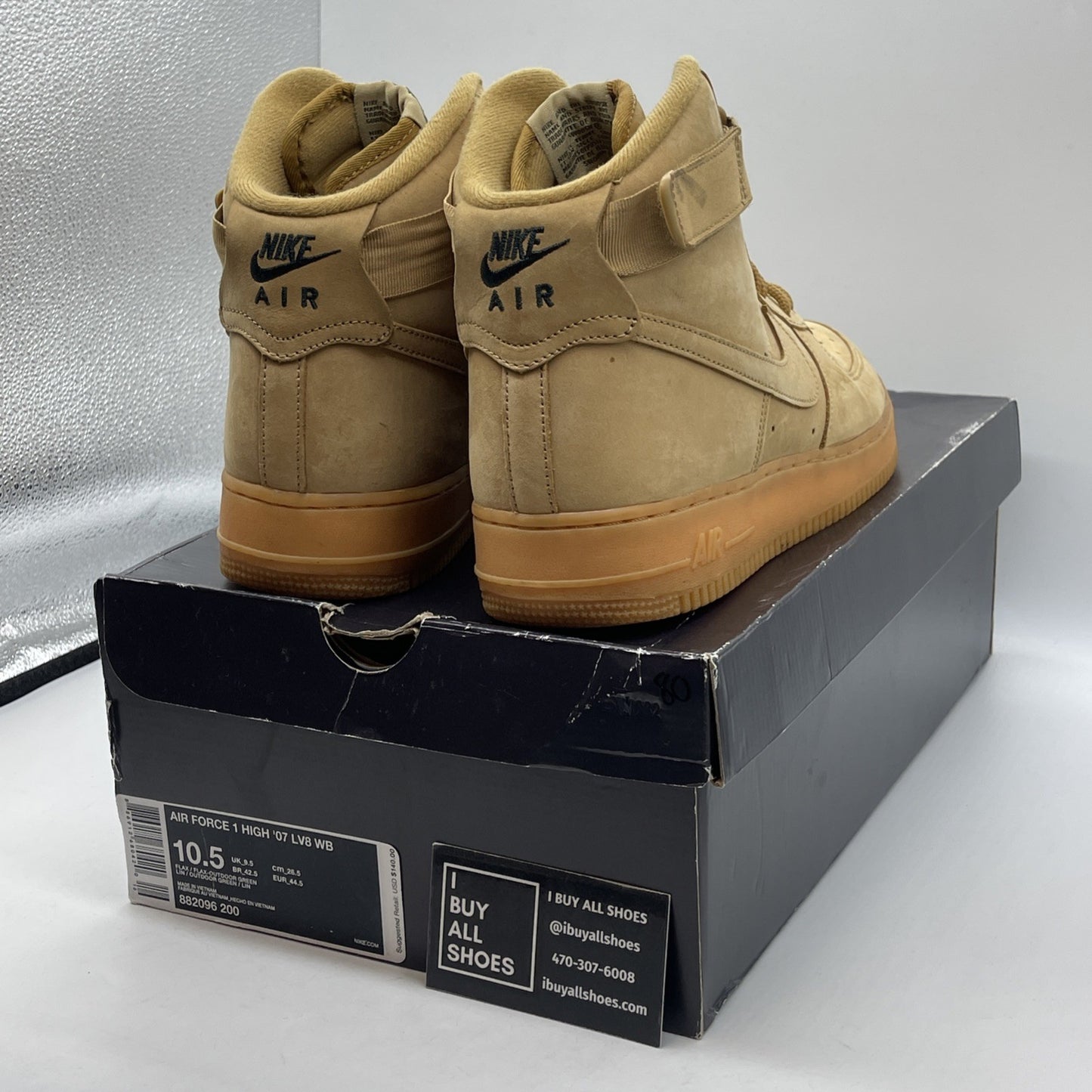 Size 10.5 - Nike Air Force 1 '07 LV8 WB High Flax Brown Suede (882096-200)
