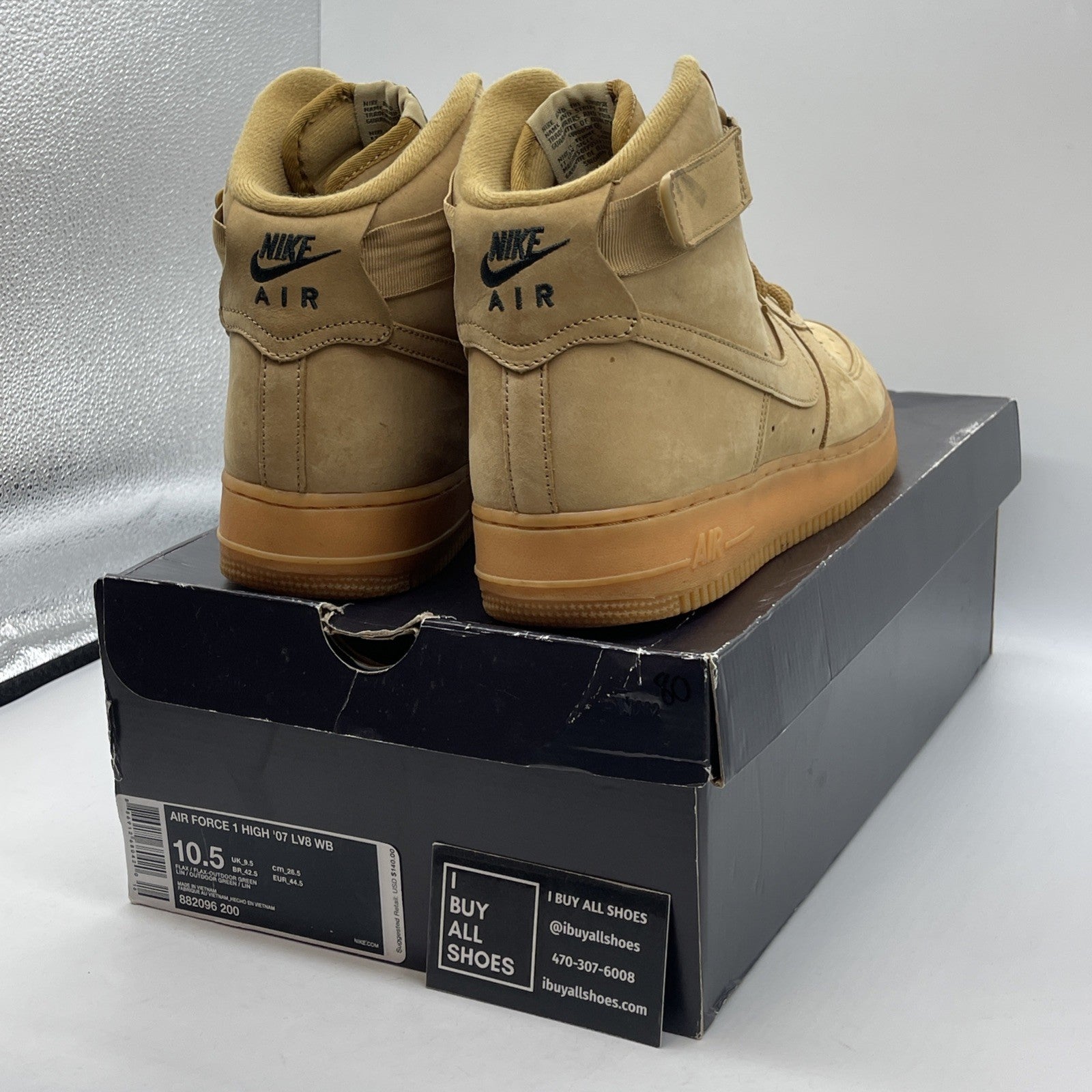 Size 10.5 - Nike Air Force 1 '07 LV8 WB High Flax Brown Suede (882096-200)