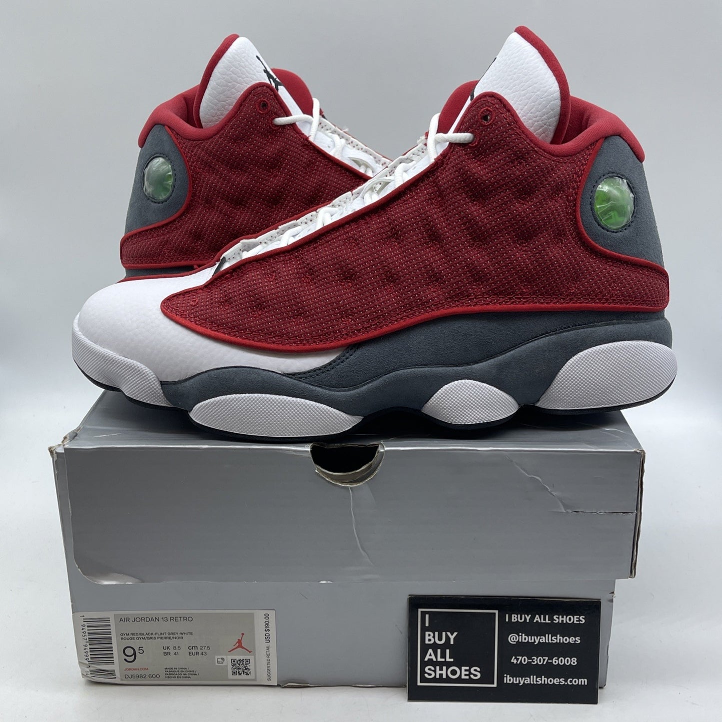 Size 9.5 - Jordan 13 Gym Red Flint Grey White Suede Leather (DJ5982600)