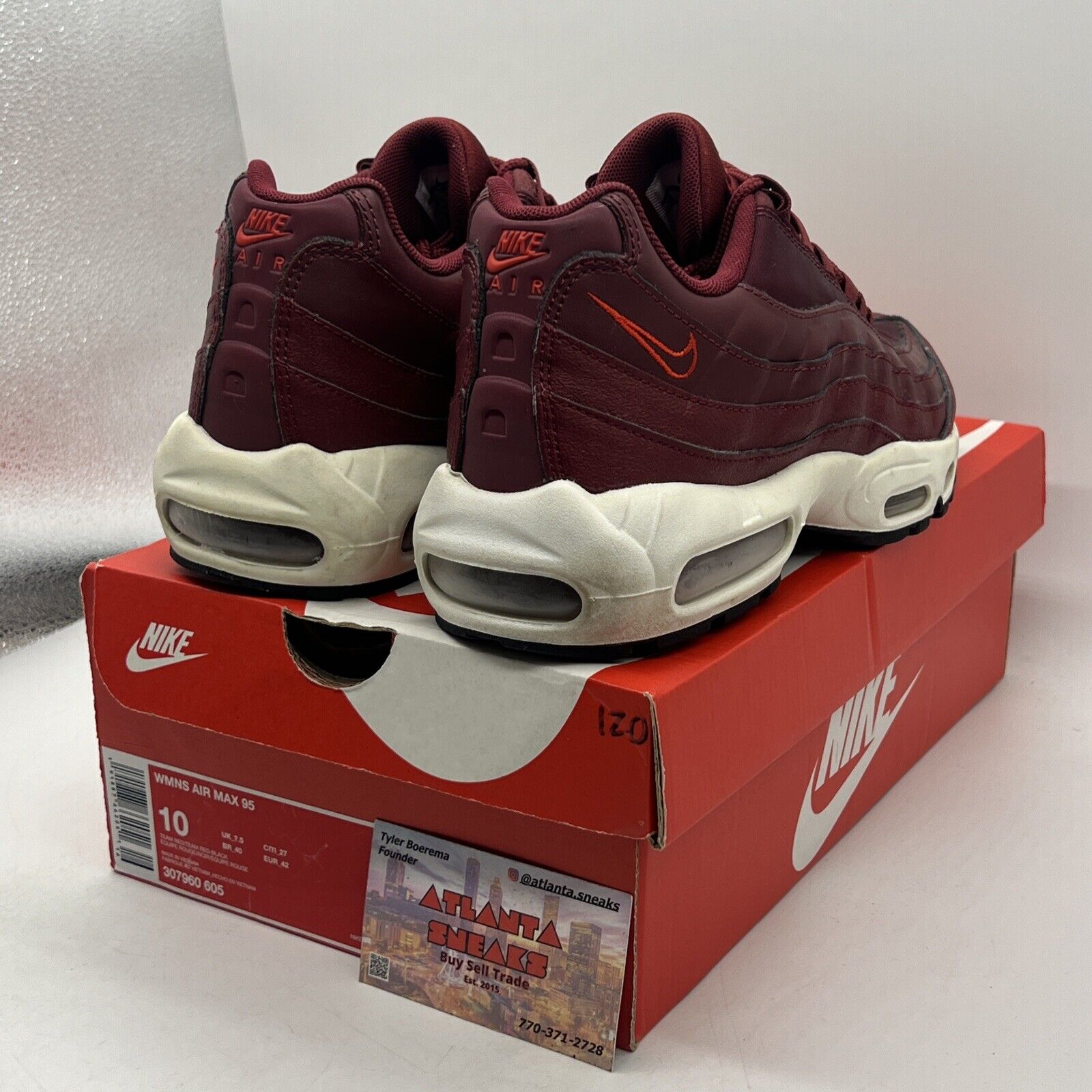 Size 10 - Nike Air Max 95 Team Red W Leather Maroon (307960-605)