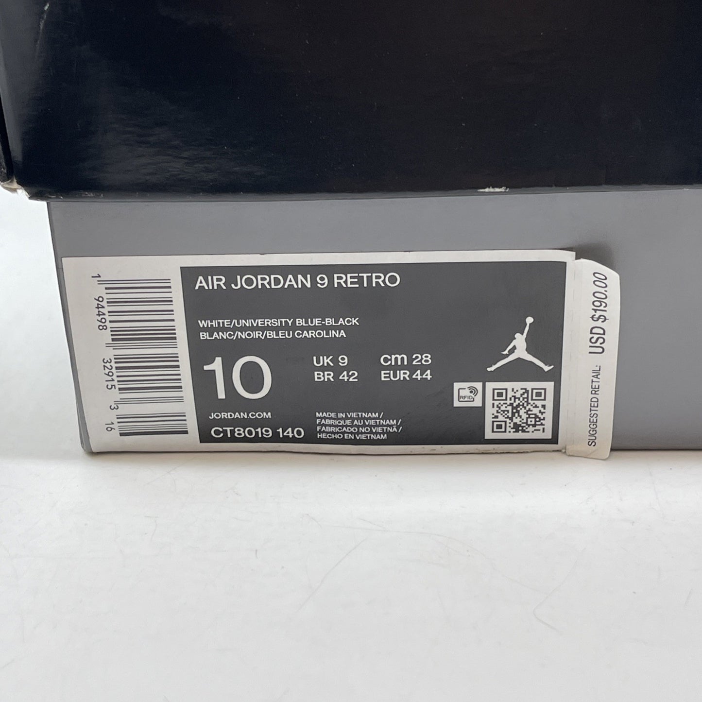 Size 10 - Jordan 9 Retro University Blue 2020 White Leather (CT8019-140)