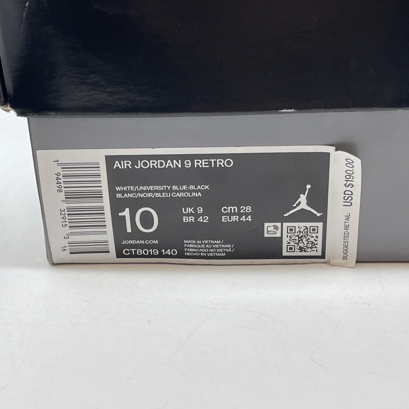 Size 10 - Jordan 9 Retro University Blue 2020 White Leather (CT8019-140)