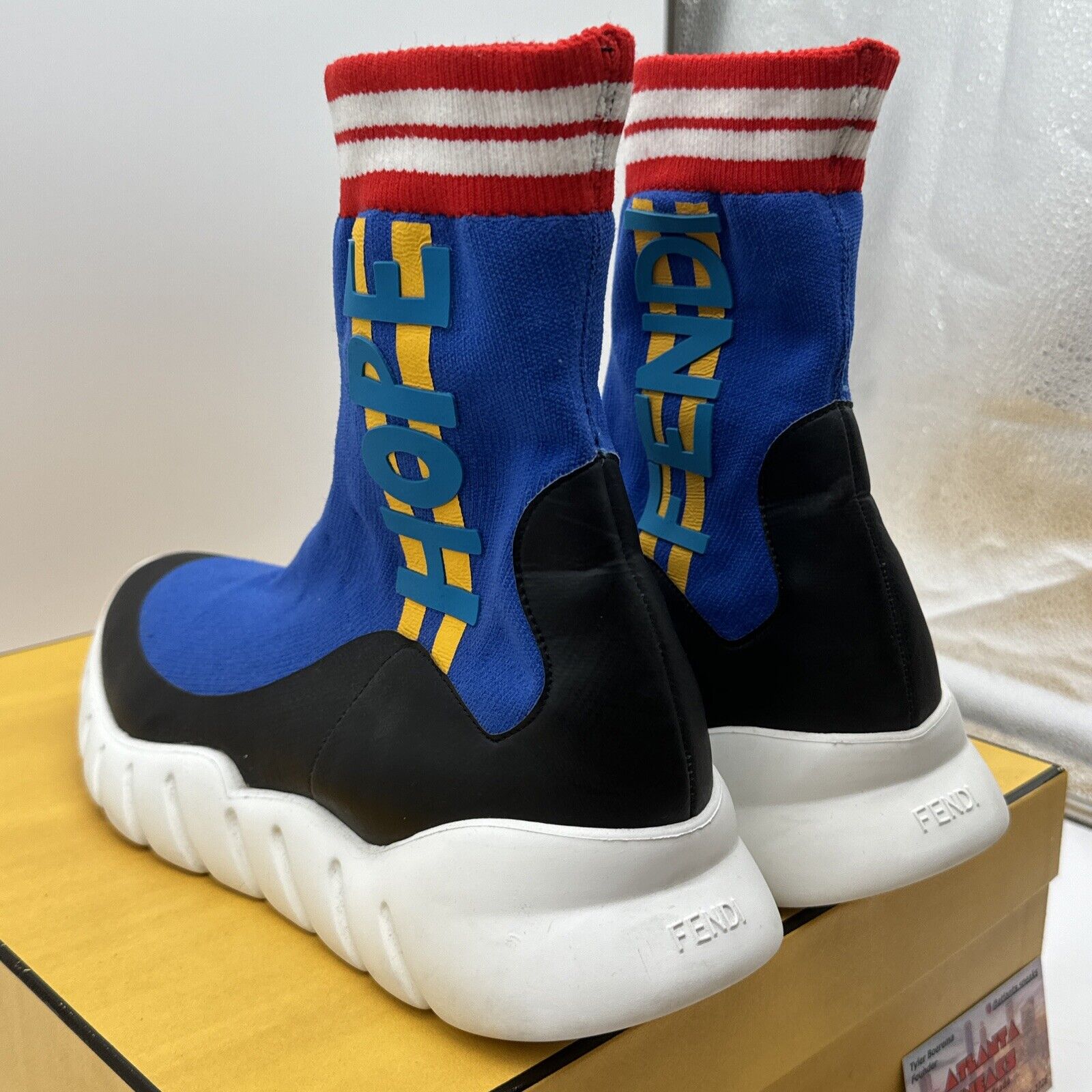 Size 9 - Fendi FF Blue  - 11OPF20191311 With Box Yellow Red Under Retail W