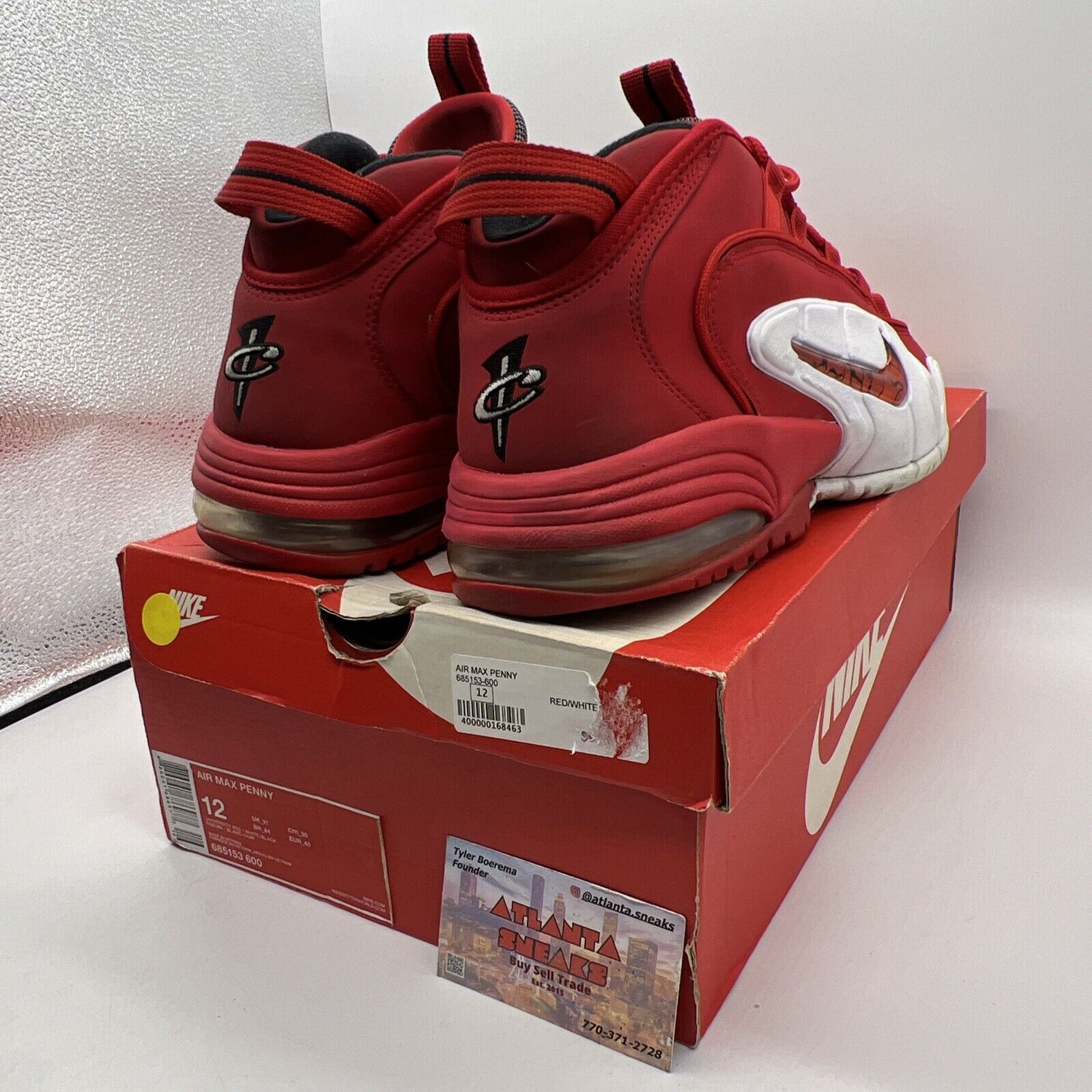 Size 12 - Nike Air Max Penny 1 University Red White Suede Black