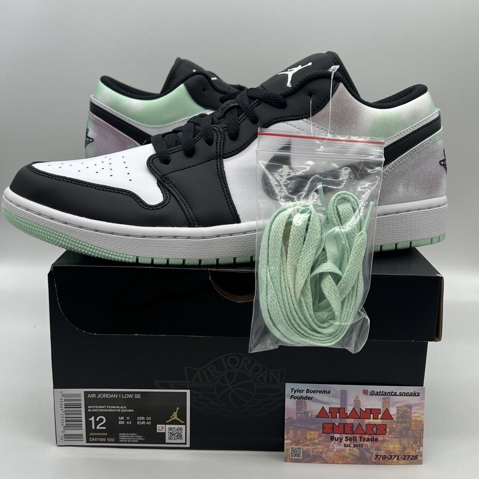 Size 12 - Jordan 1 Low SE Tie Dye Og All Brand New Mint Black Leather White