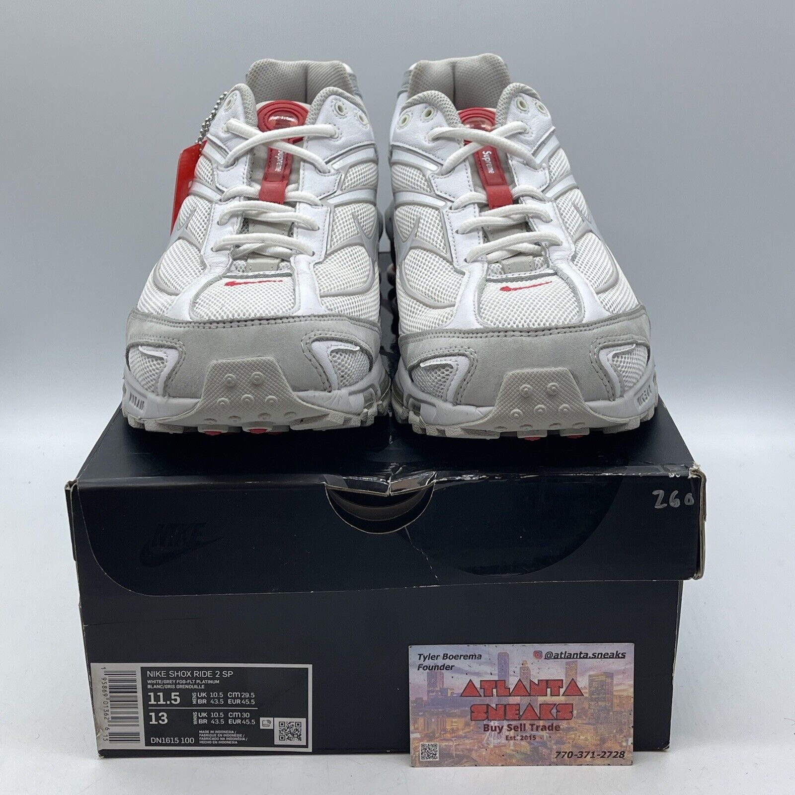 Size 11.5 - Nike Supreme x Shox Ride 2 White Grey Red Suede Leather (DN1615-100)