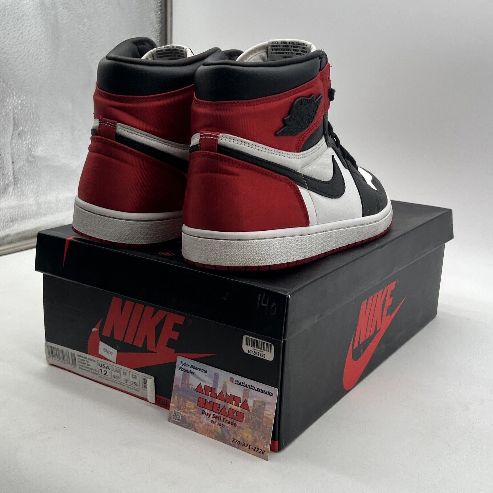 Size 12 - Air Jordan 1 Retro High Satin Black Toe W (CD0461-016)