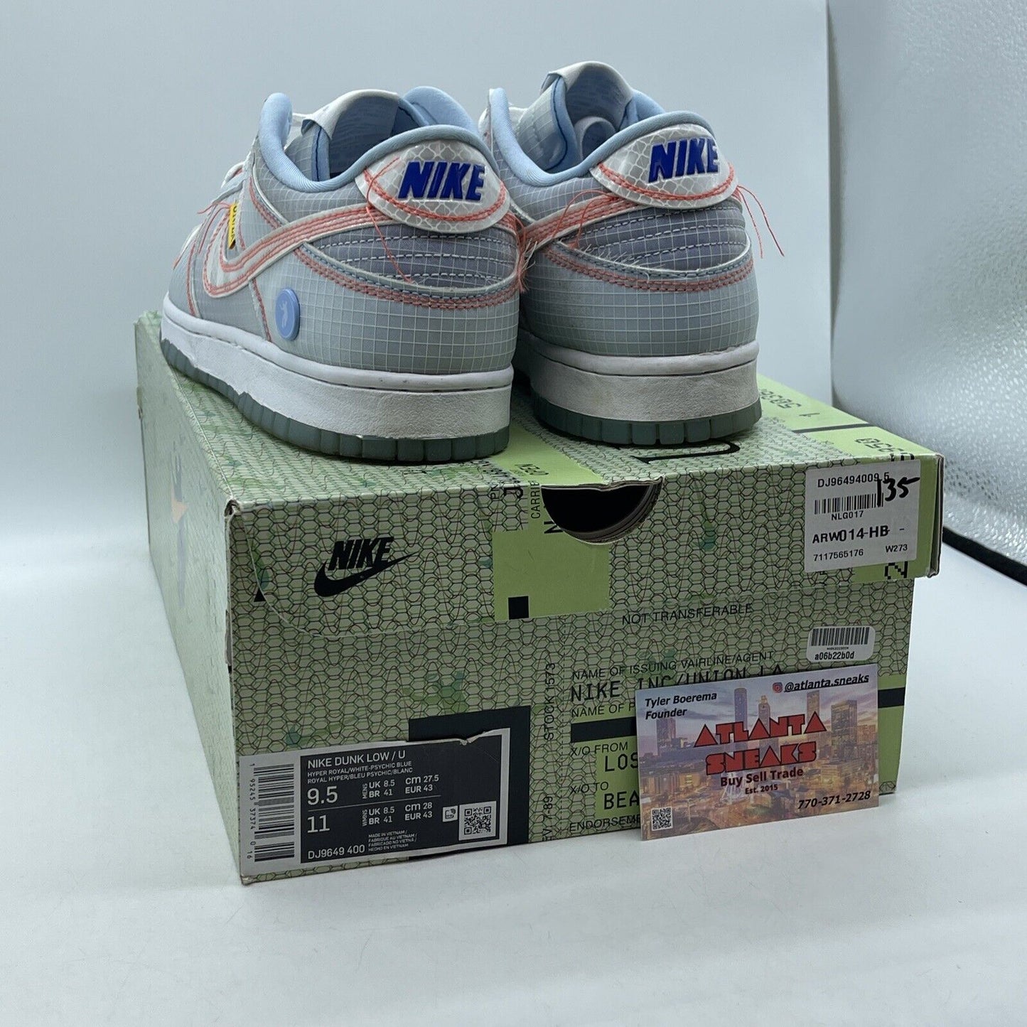 Size 9.5 - Nike Dunk Low x Union LA Passport Pack - Argon Leather (DJ9649-400)
