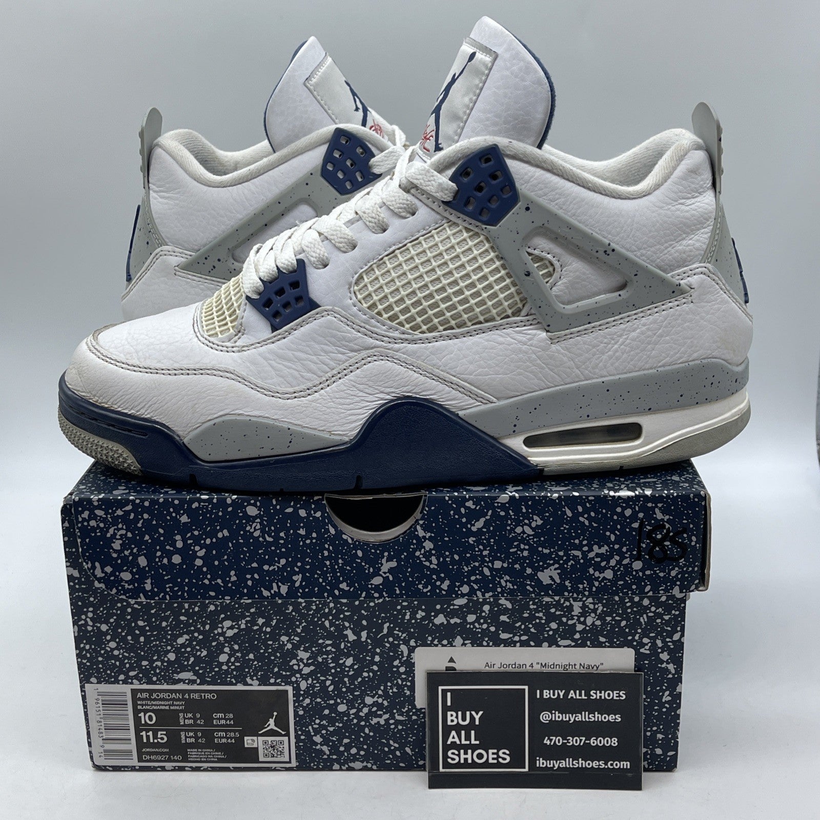 Size 10 - Jordan 4 Retro Mid Midnight Navy Blue White Leather (DH6927-140)