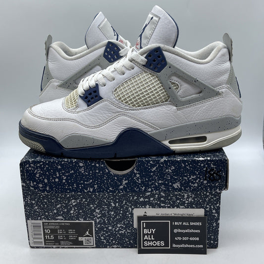 Size 10 - Jordan 4 Retro Mid Midnight Navy Blue White Leather (DH6927-140)