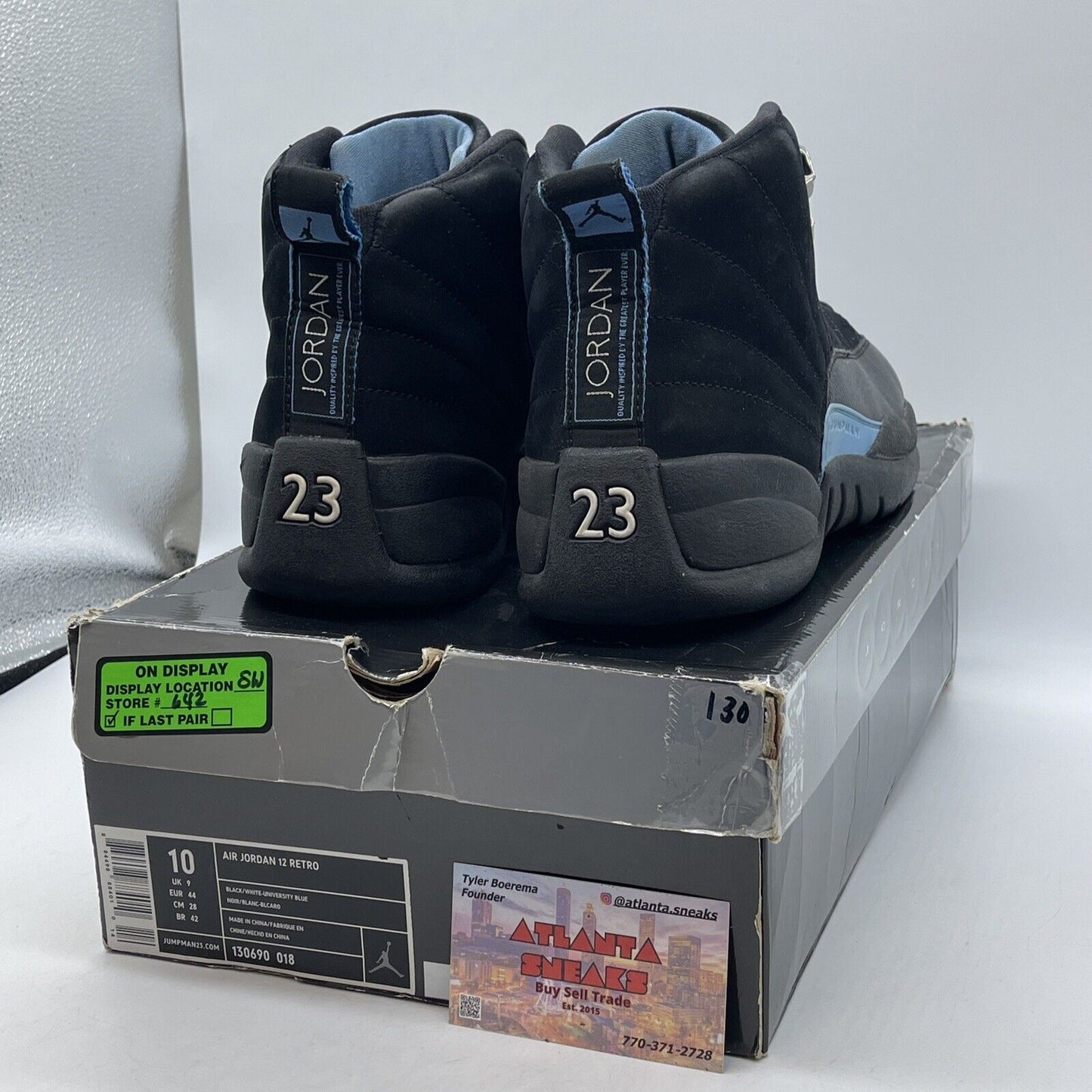 Size 10 - Air Jordan 12 Retro 2009 Nubuck Black Blue Suede Leather (130690-018)