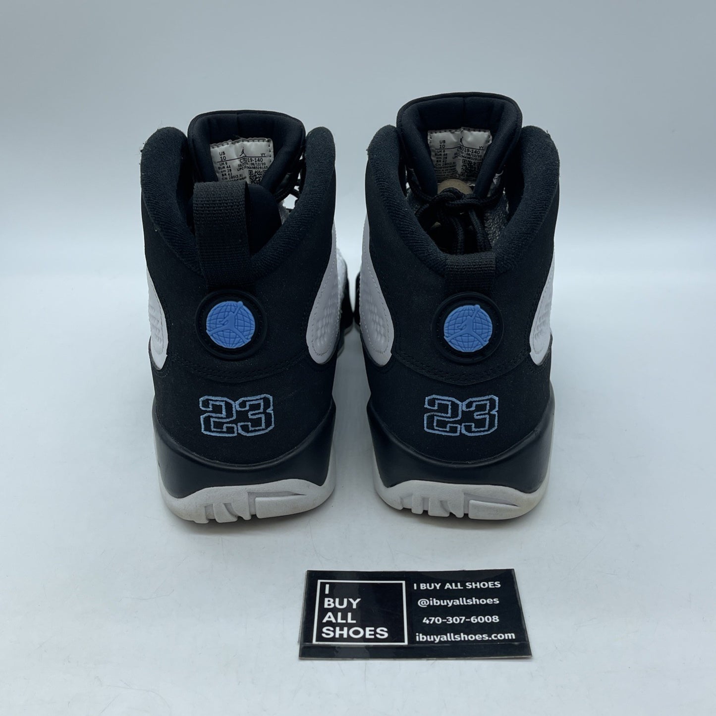 Size 10 - Jordan 9 Retro University Blue White Black Leather (CT8019-140)
