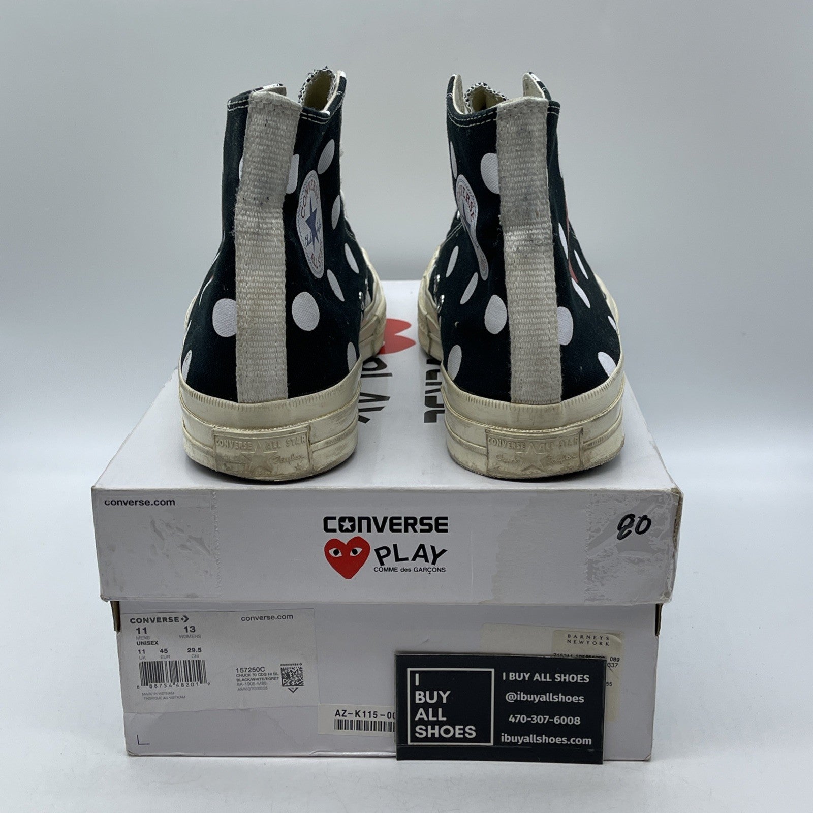 Size 11 - Converse Comme des Garçons x Chuck Taylor All Star 70 High Black Polka