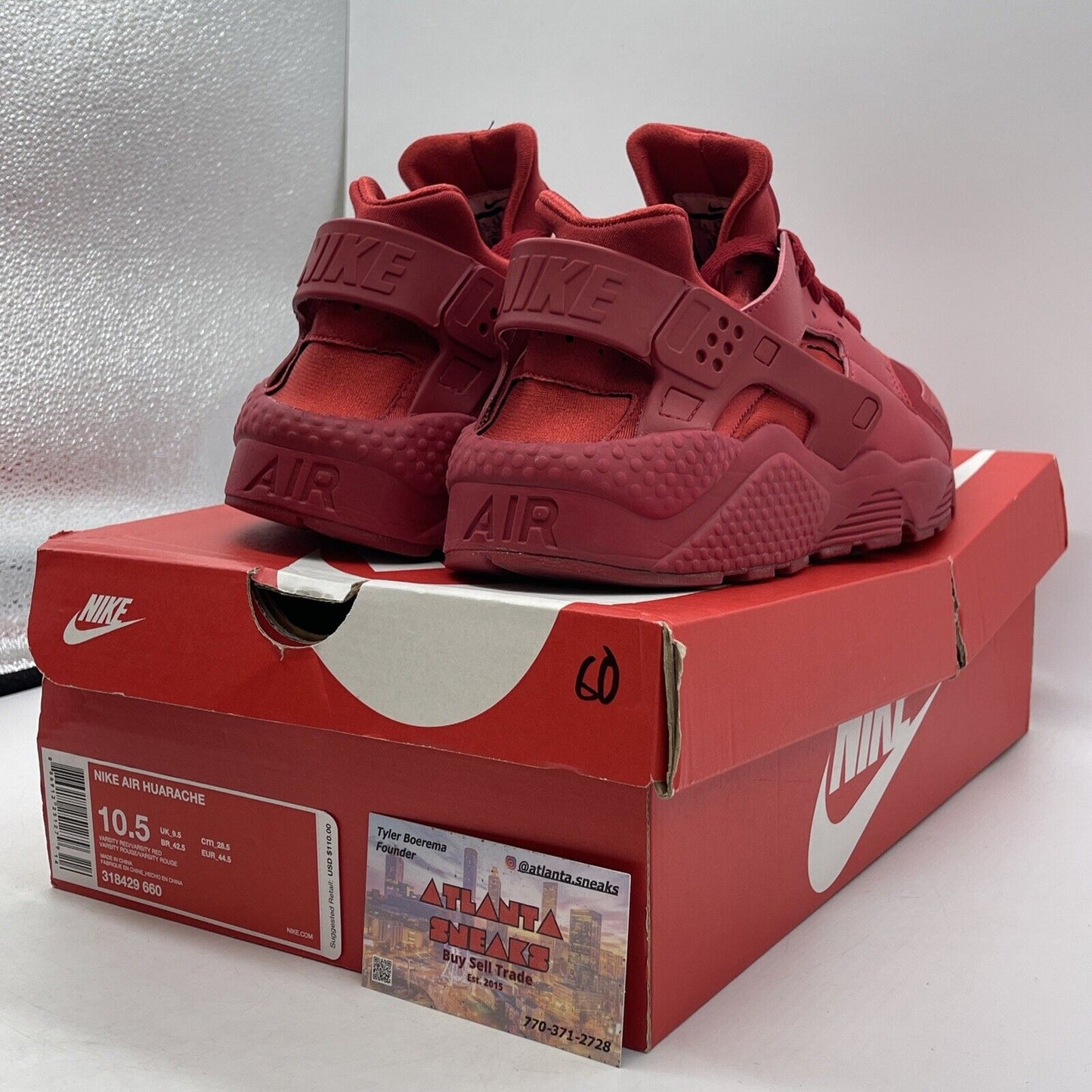 Size 10.5 - Nike Air Huarache Triple Red Suede Leather (318429-660)