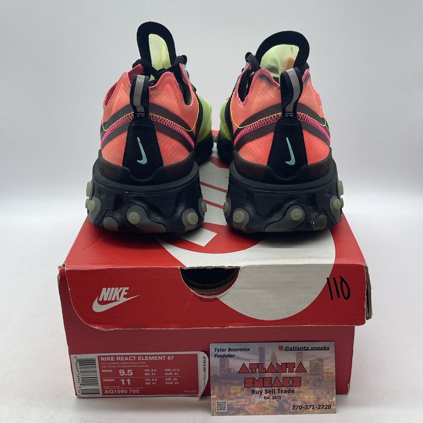 Size 9.5 - Nike React Element 87 Hyper Fusion Pink Yellow Black (AQ1090-700)