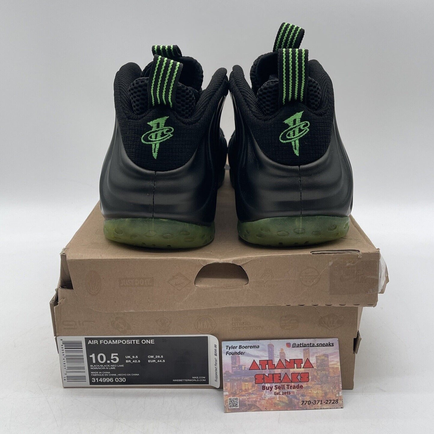 Size 10.5 - Nike Air Foamposite One HOH Electric Green Black Suede (314996-030)
